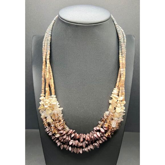 Multi-string Beaded 3 Gemstone Necklace - Picture 4 of 6